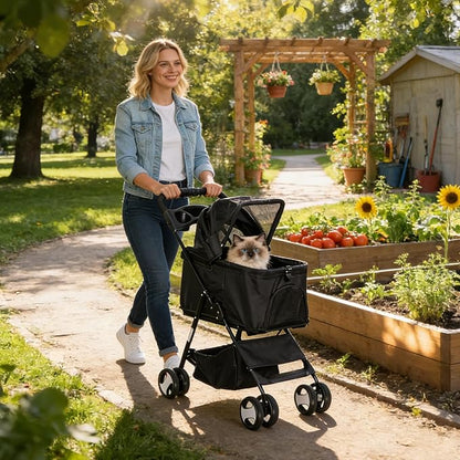 Pet Stroller 4 Wheels Dog Cat Stroller for Small Medium Dog Cats Carrier Jogger Travel Foldable Puppy with Detachable Carrier