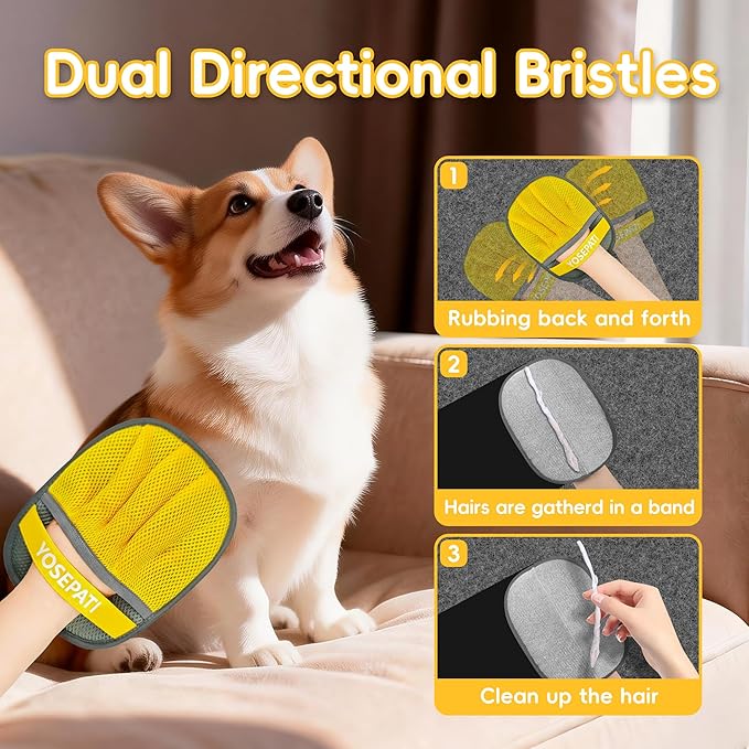 Pet Hair Removal Glove, Five-Finger Magic Brush Electrostatic Mitt 2 PCs, Pet Hair Remover Tool for Dog & Cat, Reusable Pet Hair Gloves Pet Grooming Needs, Fur Remover for Couch & Clothing
