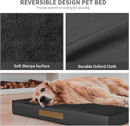 Comfort Dog Bed for Small Dogs & Cats, Waterproof Dog Crate Mat Orthopedic Egg Crate Foam with Washable Removable Cover, Black