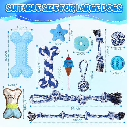 Vinsot 12 Pack Large Dog Chew Toys for Aggressive Chewers Dogs Teething Toys with Dental Rope Squeaky Balls and Chew Bone for Medium Large X-Large Breeds Dogs