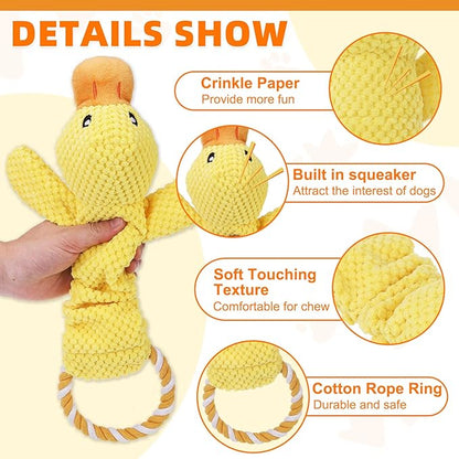 KOOLTAIL Duck Dog Toys, Tough Plush Dog Chew & Squeaky Toys with Crinkle Paper, Interactive Training & Tug of War Puppy Teething Toy for Indoor Outdoor Play, Soft Pet Toy for Small Medium Large Dogs