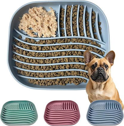Slow Feeder Dog Bowl for Medium & Small Pets, Anti Choking Pets Slow Feeder with 3-Zone Puzzle Design, Wet Food Silicone Cat Bowl with Non-Slip Base, Dishwasher Microwave Safe(Blue, 1.5 Cup)