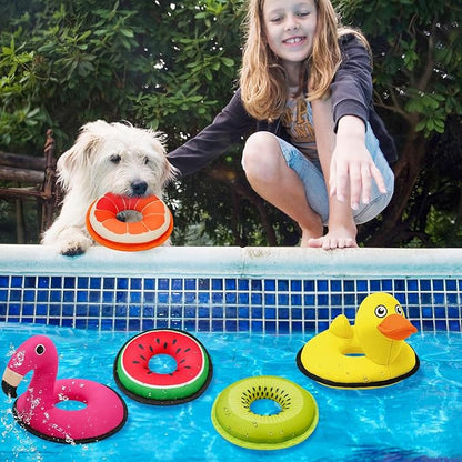 Squeaky Dog Toys, Floating Dog Toys for Indoor or Outward Play, Swim Ring Design Interactive Dog Gifts for Small and Medium Dogs - Flamingo
