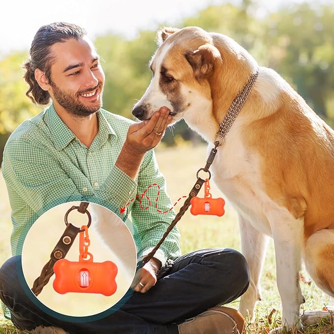 Zhehao Dog Poop Bag Holder Bulk 50 Pack for Leash with Clip, Preloaded Waste Dispenser, Portable Walking Accessories for Hiking Travel Multi Dog Household(Classic,Bone)