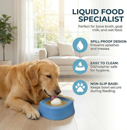 Slow Feeder Dog Bowl with Rolling Ball, Interactive Lick Bowl for Wet Food Water & Treats, Anti-Slip Puzzle Toy for Boredom & Anxiety Relief, for Large Medium Small Dogs (Black)