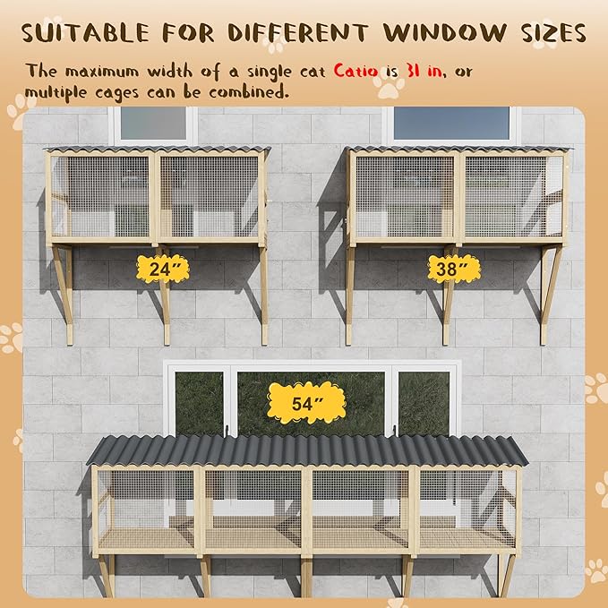 Cat Catio, Cat Window Perch for Large Cats - Catio Outdoor Cats Enclosure Windows, Patio Window Box Hommock for Sunbathing, Napping, Outside Wooden Catios for Indoor Kittens (Burlywood)