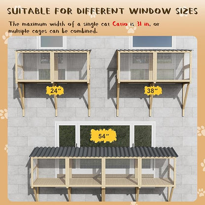 Cat Catio, Cat Window Perch for Large Cats - Catio Outdoor Cats Enclosure Windows, Patio Window Box Hommock for Sunbathing, Napping, Outside Wooden Catios for Indoor Kittens (Burlywood)