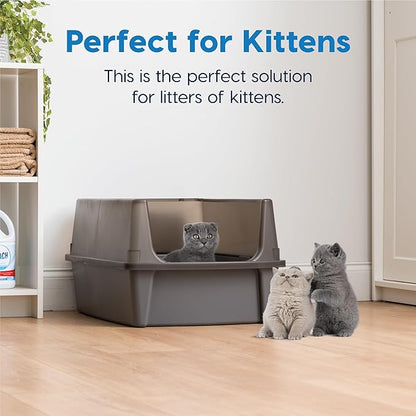 IRIS USA XX-Large Open Top Cat Litter Box with High Sided Walls Tall Scatter Shield Scoop Included Easy Clean Plastic Pan for Big Cats Kittens Multi-Cat Households 30" L x 20" W x 14" H Gray