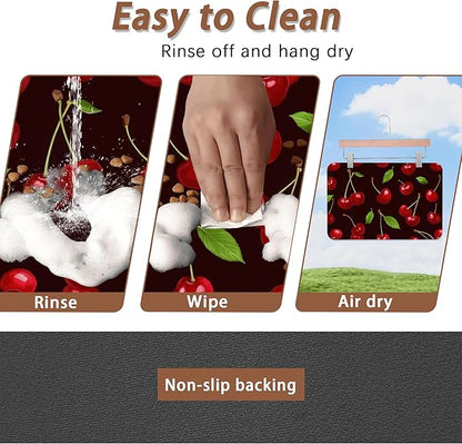 Red Cherry Pet Feeding Mat,Absorbent Quick-Dry Cat Dog Food and Water Bowl Mats,Non-Slip Rubber Backing Mat,Cat Dog Accessories Supplies 12"x20"