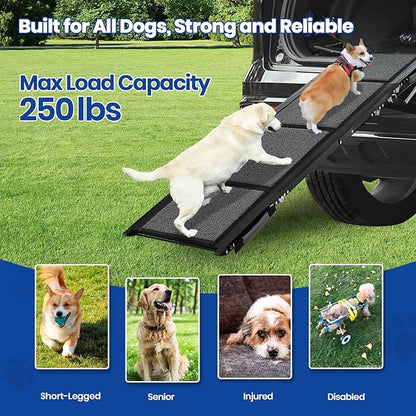 Dog Ramp for Car, Pawlify 71" x 20" Dog Ramps for Large Dogs with Anti-Pinch Handle and Anti-Slip Rug Surface, Folding Dog Ramp Up to 250LBS, Portable Dogs Car Ramp for SUV, Trucks