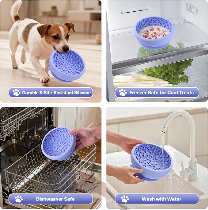 Dog Lick Bowl Slow Feeder with Slanted Anti-Spill Design, Extra-Thick Bite-Resistant Rim, Strong Suction Base, Freezer Safe for Frozen Treats — A Cleaner Alternative to Lick Mats for Dogs (Light Blue)