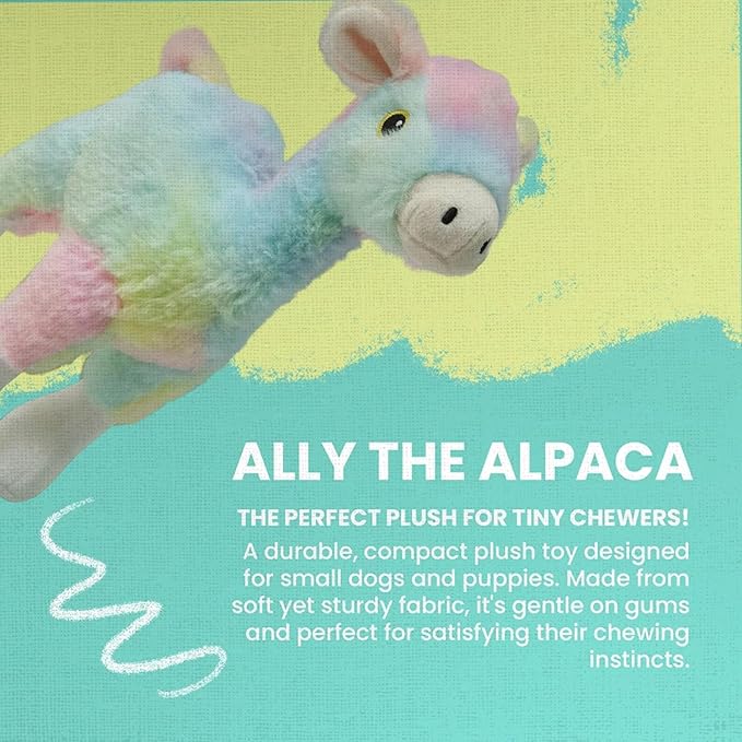 Snugarooz Ally The Alpaca Plush Dog Toy with Repair Patch – Tie Dye Design with Crinkle & Squeak Sounds – Durable for Small to Medium Dogs