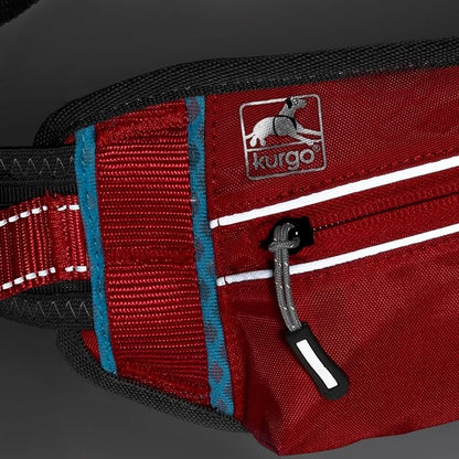Kurgo On Trail Running Belt - Hands Free Running Belt for Dogs - Adjustable Dog Running Belt - Reflective Jogging Gear - Quick Access Pouch - BPA Free Water Bottle - Red/Blue/Gray