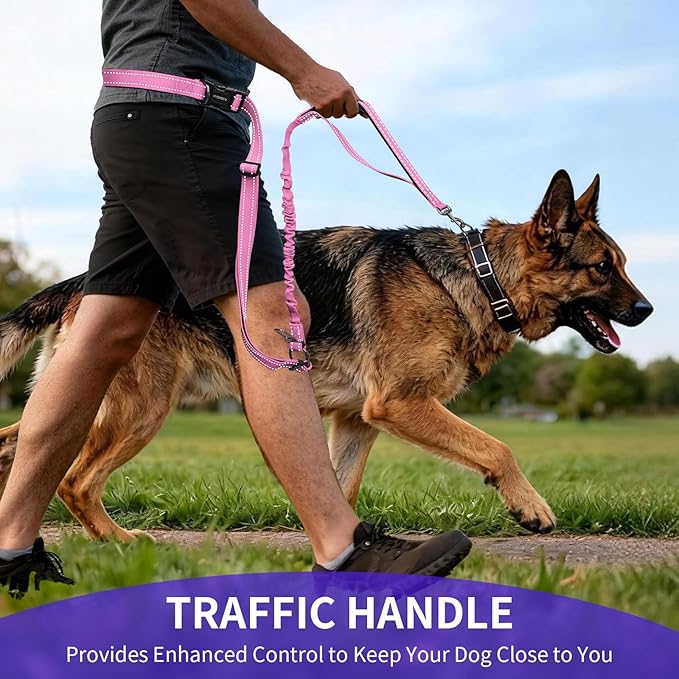 Kazazoo Hands-Free Dog Leash with 5.5-8.5FT Adjustable Length - Heavy Duty No Pull Bungee Design, Reflective Safety for Walking, Jogging & Training | Suitable for Medium to Large Dogs,M Size-Pink