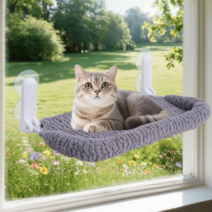 Cat Window Perch with Cushion Rim, Easy Install Bracket, Portable Wall Hammock for Indoor Cat, Grey