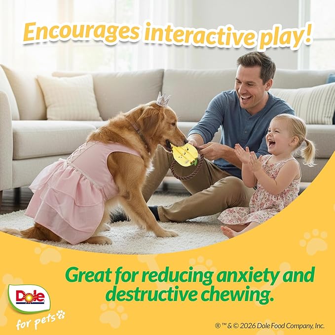 Dole for Pets® Dog Rope Toy with Squeakers, Banana Tug of War Dog Toy, Tough Cotton Rope Toys for Dogs, Aggressive Chew Toys for Medium Dogs