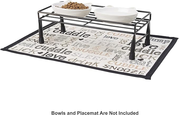 PetRageous 81030 Gizmo's Set The Table Steel Frame Dog Feeder, 3-Inch Tall Dining Table by 13-Inch Long and 5.75-Inch Wide, Holds Two 5.5-Inch Diameter Bowls, for Small and Medium Dogs and Cats, Black