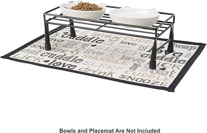 PetRageous 81030 Gizmo's Set The Table Steel Frame Dog Feeder, 3-Inch Tall Dining Table by 13-Inch Long and 5.75-Inch Wide, Holds Two 5.5-Inch Diameter Bowls, for Small and Medium Dogs and Cats, Black