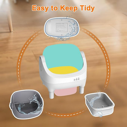 HIMIX Open-Top Automatic Cat Litter Box Self Cleaning, Smart Electric Robot Litter Box for Multiple Cats, APP Control via Tuya 2.4GHz WiFi, Odor-Free 10L Trash Bin, Washable Drum, Cat Safe Design