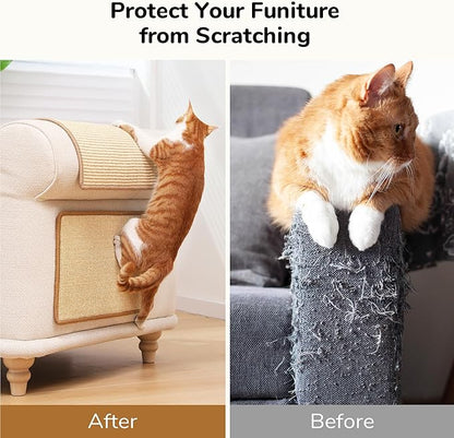 FUKUMARU 2 Packs Cat Scratching Mat, 23.6 x 15.7 Inch Natural Sisal Cat Scratch Pad Mats for Indoor Cats, Horizontal Cats Wall Scratcher Kitten Floor Rug with Sticky Tape, Furniture Protector