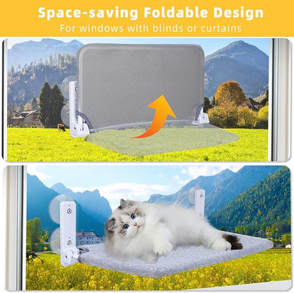 2PC Cat Window Perch, Foldable Cat Window Hammock Sunbathing and Climbing Cats Hammock for Window Bed Bearing 40 Pounds Window Perch for Cats Inside (Light Gray,2 Pack)