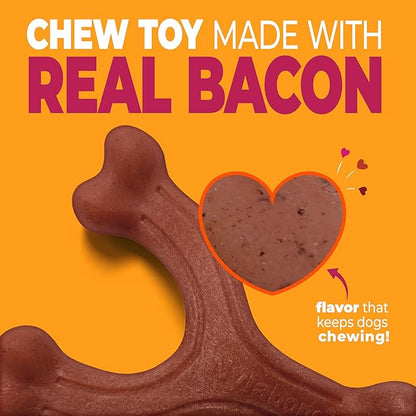 Nylabone Strong Chew Wishbone Dog Toy Made with Real Bacon, Durable Chew Toys for Aggressive Chewers, Long Lasting Dog Bone, Keeps Dogs Busy, Large Breeds - Up to 50 lbs