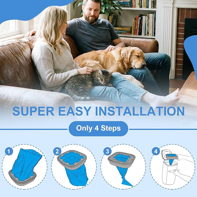 2 IN 1 Genie Refill Bags for Dog Cat 4 Pack - Total 112FT Lasts Up to 16 Months - Superior Odor Control for Dog Poop Cat Litter Bags - Pet Waste Refill Bags Fits Pet Genie and Litter Genie Pails