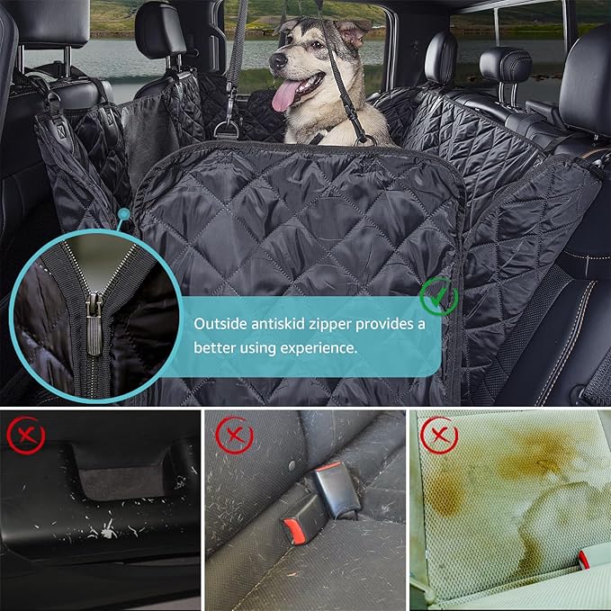 Truck Dog Seat Cover for Pickup Back Seat | Mesh Window & Seat Belt | 100% Waterproof Dog Hammock for Car Safe Travel with Side Door Protectors | Non-Slip, Scratchproof Pet Rear Seat Cover