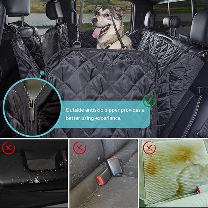 Truck Dog Seat Cover for Pickup Back Seat | Mesh Window & Seat Belt | 100% Waterproof Dog Hammock for Car Safe Travel with Side Door Protectors | Non-Slip, Scratchproof Pet Rear Seat Cover