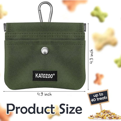 Dog Treat Pouch – Dog Training Pouch with Waterproof Oxford Fabric, Hands-Free Design, Carabiner Clip, Front Pocket, Self-Closing for Outdoor Walks & Puppy Training (Green)