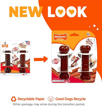 Nylabone Original & Textured Bone Power Chew Toy for Dogs, Durable & Tough Dog Toys for Aggressive Chewers, Basted Blast Bacon and Steak Flavor, Small Dogs - Up to 25 lbs, 2 Pack