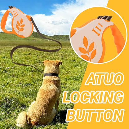 Retractable Dog Leash with Non-Slip Handle, 16 FT Automatic Telescopic Tractor with Atuo Locking Botton，Durable Pet Tape for Small and Medium-Sized Dogs Orange