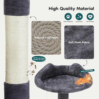DUMOS 54-inch Indoor Cat Tree Tower –Multi-Level Pet House for Large Cats with 2 Condos, Scratching Posts, Round Platform, Small Ladder, and Toys – Perfect for Cats of All Ages, Navy Blue