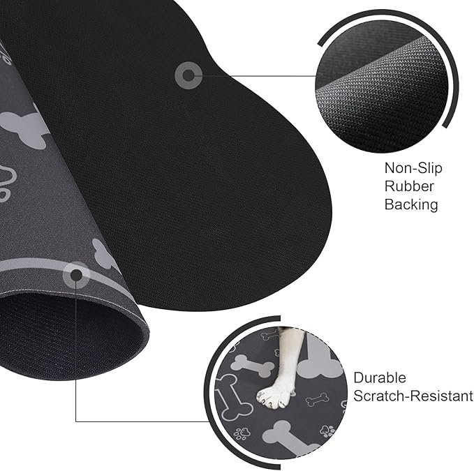 Dog Cat Food Mat,Rapid Absorbent Pet Feeding Mat, Bone Shaped Dog Placemat Water Bowl Mat with Rubber Backing,No Stains Dog Cat Food Mats Indoor, Pet Accessories Supplies 23"x36" Dark Grey