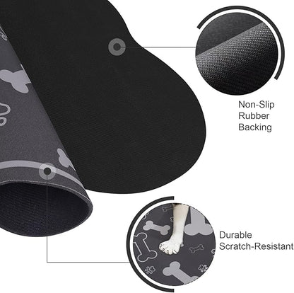 Dog Cat Food Mat,Rapid Absorbent Pet Feeding Mat, Bone Shaped Dog Placemat Water Bowl Mat with Rubber Backing,No Stains Dog Cat Food Mats Indoor, Pet Accessories Supplies 23"x36" Dark Grey