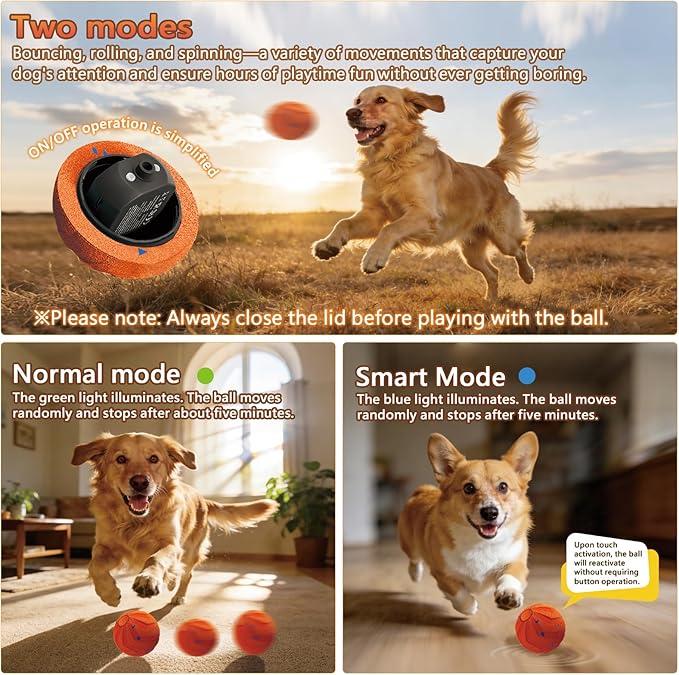 Smart Interactive Dog Toy, Automatic Moving, Bouncing and Rotating, E-TPU Material, IPX7 Waterproof Rating, Active Rolling Ball for Medium and Large Dogs-Orange