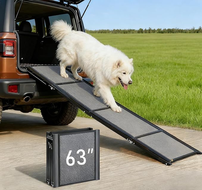 63" Long &17" Wide Heavy Duty & Portable Dog Ramp, Folding Pet Ramp for Large Dogs up to 250LBS, Non-Slip Car Ramp for SUV, Truck Easy Loading