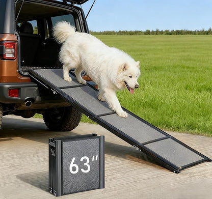 63" Long &17" Wide Heavy Duty & Portable Dog Ramp, Folding Pet Ramp for Large Dogs up to 250LBS, Non-Slip Car Ramp for SUV, Truck Easy Loading