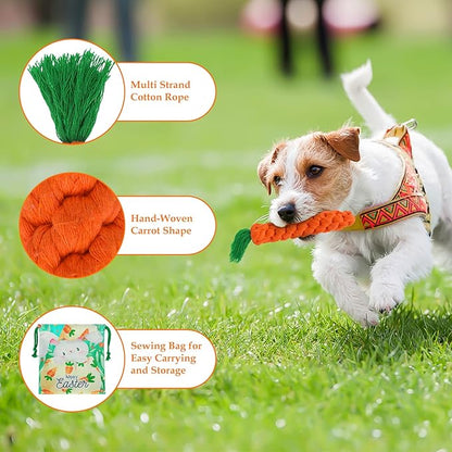 4 Pcs Easter Dog Squeaky Toys, Plush Easter Egg Dog Toy Bunny Toys with Crinkle Paper Interactive Rope Carrot for Puppy Small Medium Dogs