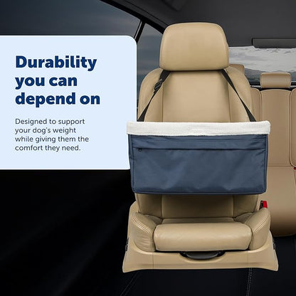 PetSafe Happy Ride Booster Seat for Dogs - Open Road Comfort - Safe Tether System - Zipper Pouch Dog Seat - Machine Washable Fleece Liner - Easy Install Design - Navy - Up to 25 lb