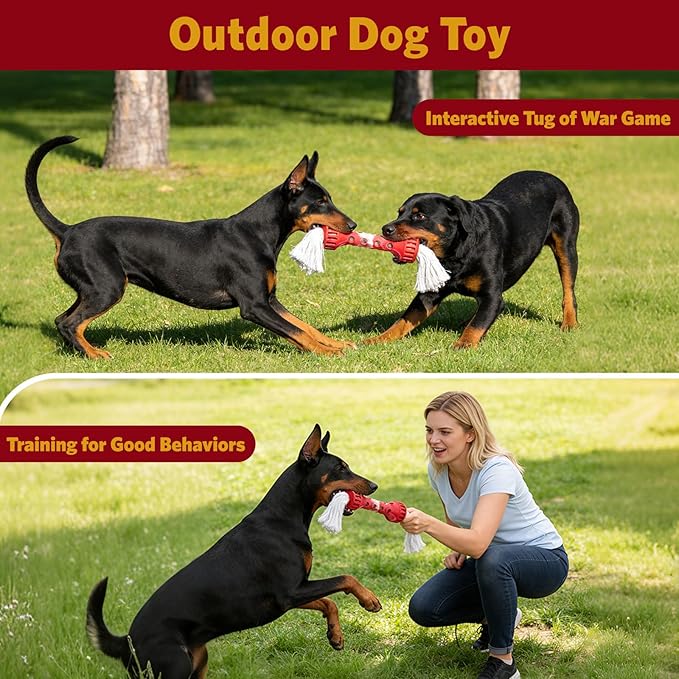 Indestructible Dog Chew Toy, Durable Heavy-Duty Rubber for Aggressive Chewers & Puppy Teething, Interactive Fetch Toy for Large/Medium Dogs to Beat Boredom, Cream Scented, Red/White