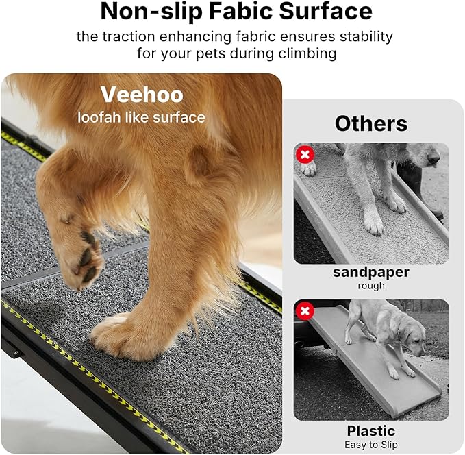 Veehoo Telescoping Dog Ramp for Car Truck SUV, 71" Long 20" Wide Lightweight Aluminium Pet Ramps with Non Slip Surface for Large Dogs, Portable Compact Outdoor Ramp for Dog to Get in Car, Up to 110lbs
