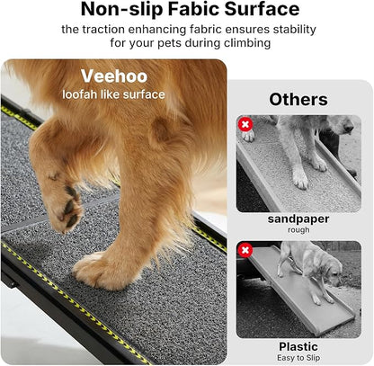 Veehoo Telescoping Dog Ramp for Car Truck SUV, 71" Long 20" Wide Lightweight Aluminium Pet Ramps with Non Slip Surface for Large Dogs, Portable Compact Outdoor Ramp for Dog to Get in Car, Up to 110lbs
