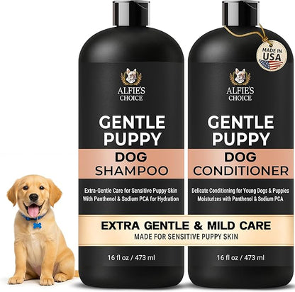 ALFIE'S CHOICE Puppy Shampoo and Conditioner Set | 16 fl oz Each | Gentle Formula for Sensitive & Itchy Skin | Panthenol & Sodium PCA | for Puppies, Adults & All Breeds | Made in USA