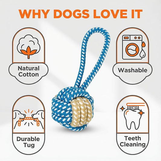 Dog Rope Toys for Small Dogs, 3 Pack Durable Cotton Rope Dog Toys for Aggressive Chewers, Interactive Tug of War Puppy Chew Toys for Teeth Cleaning, Carrot Rope Toy, Rope Ball & Knotted Rope