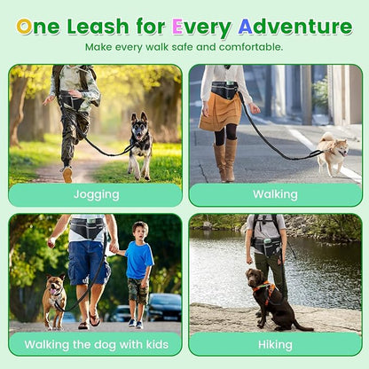 Hands Free Dog Leash with Dog Snack Waist Pack,1.4-2M Retractable Leash for Medium & Large Dogs, Waist Belt, Dual Handles, Reflective for City Walking & Running Outdoor Hiking &Travel etc.