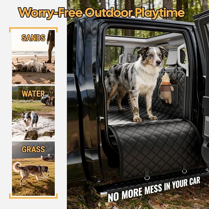 Wigoo Dog Truck Seat Cover for Back Seat, Dog Hammock with Hard Bottom Support (450lbs), Heavy Duty Waterproof Car Bed Extender for 2-4 Large Dogs, Backseat Protector for SUV & Truck, XL Size, Black