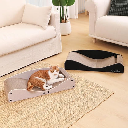 FUKUMARU Cardboard Cat Scratcher Bed, Extra Long 29.1 Inch Cat Scratch Bed Couch Indoor, Natural Felt Multifunctional Cats Scratching Lounger, Horizontal Kitten Cats Scratch Pad with Ball Toy, Black