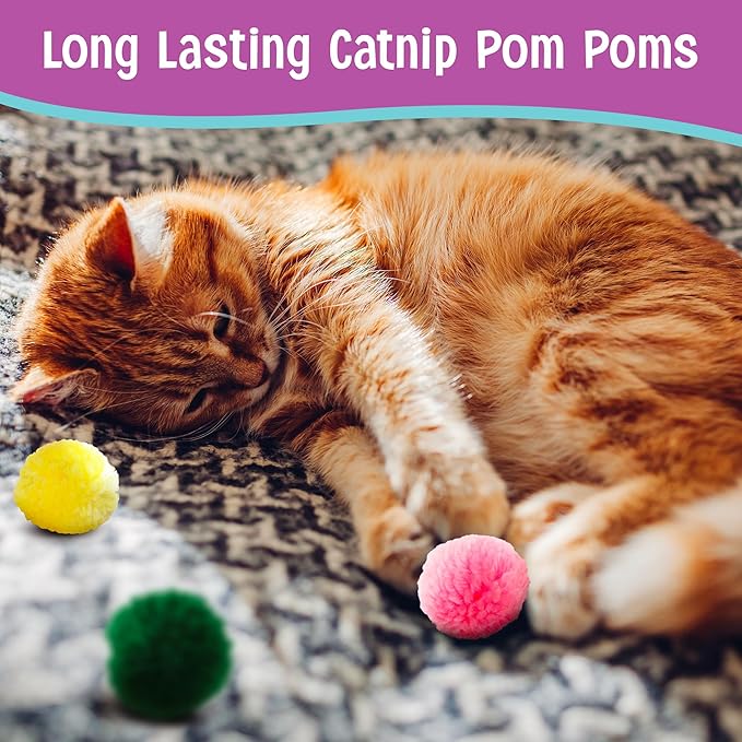 SPOT Wool Pom Poms Cat Toy - Interactive Wool Balls Cat Toy with Catnip for Cats and Kittens to Bite, Swat and Chase - 1.5 inch, 4 pcs