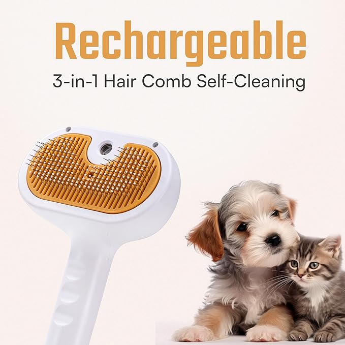 Cat Steam Brush 2024 New Rechargeable Self-Cleaning Pet Grooming Tool for Indoor Cats Long and Short Hair Cats and Dogs Steamy Hair Comb Steamy Massage Shedding Relief, white